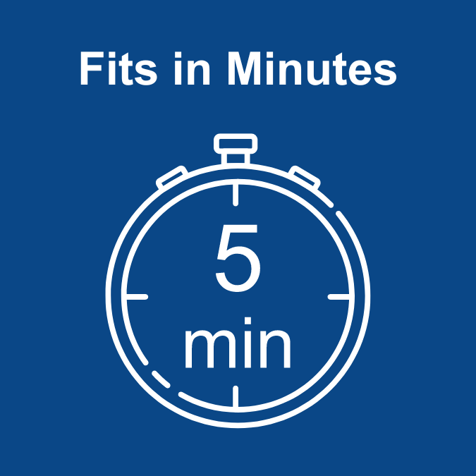 Fits In Minutes Icon on blue background