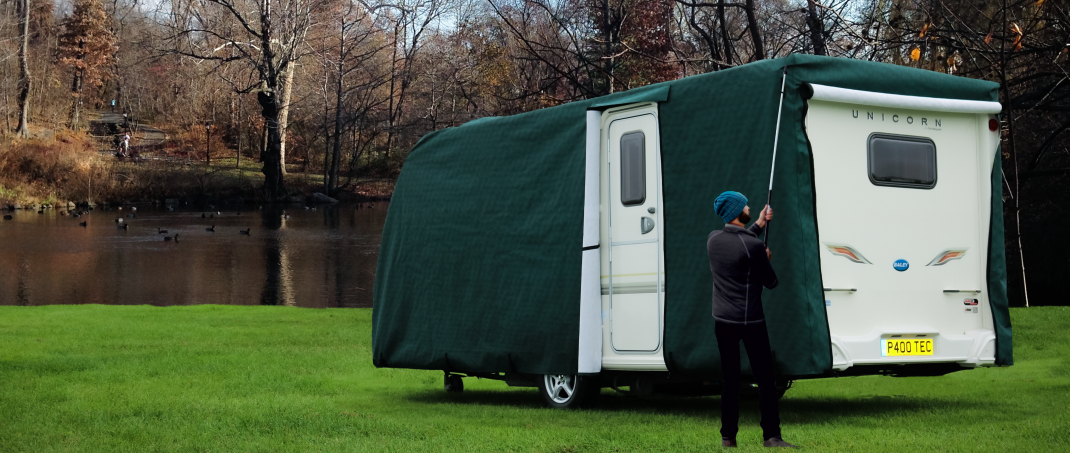 Green easy fit caravan cover