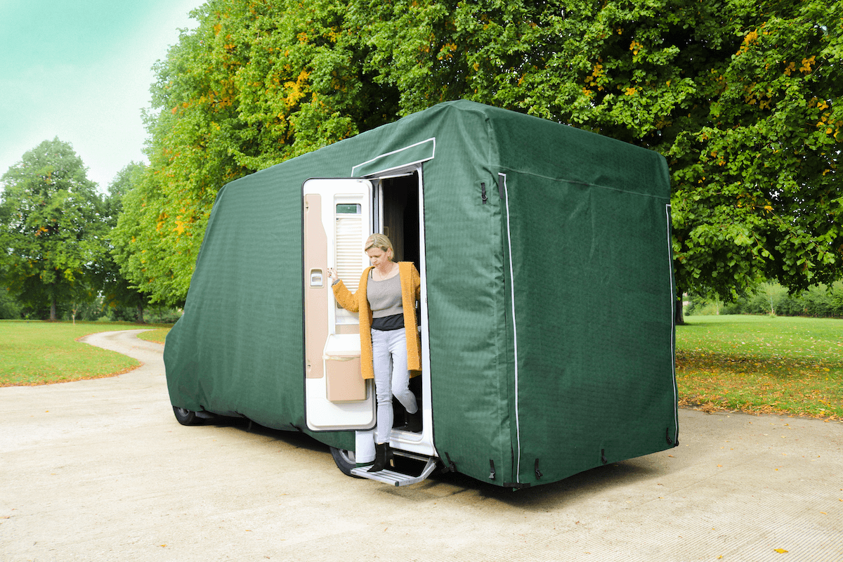 Green Motorhome Cover in Park